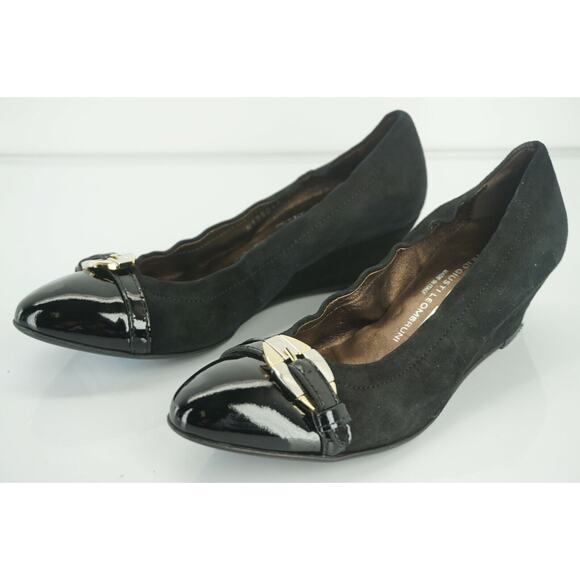 AGL Silver Buckle Strap Cap Toe Ballet Wedge Pumps Size 36.5 - Picture 1 of 12